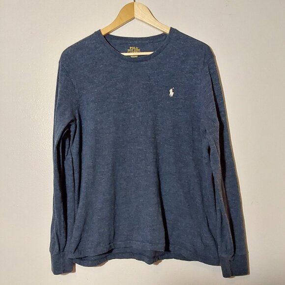 Polo Ralph Lauren Slim Fit Long-Sleeve T-Shirt Dark Blue w White Logo  - L - Picture 1 of 5